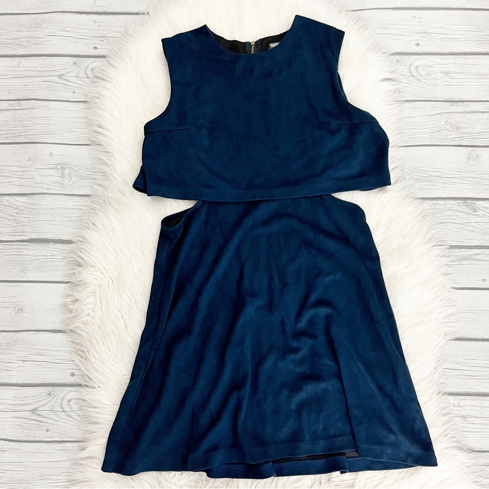 Fashion Union navy Suede Cutout Mini Dress